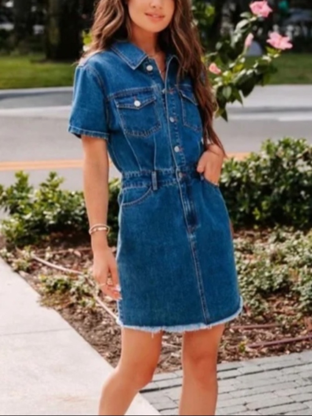 NWT Denim Shirt Dress in Blue - Women's Casual Button-Front Dress small
